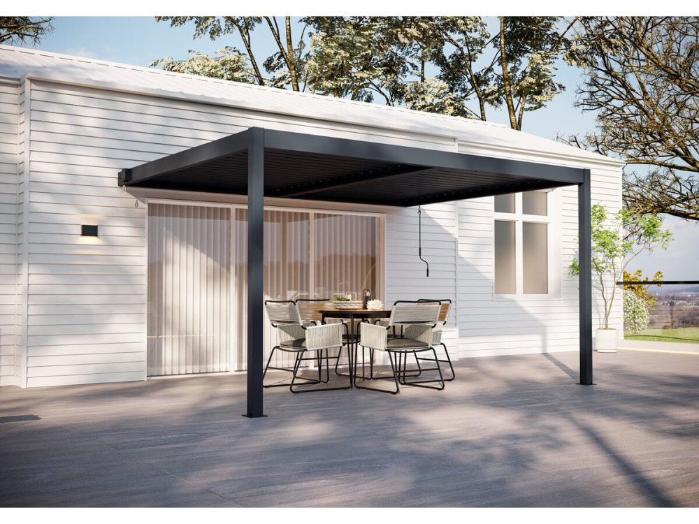 Pergola adossée en aluminium "Windsor" - Gris anthracite - 3 x 4 m
