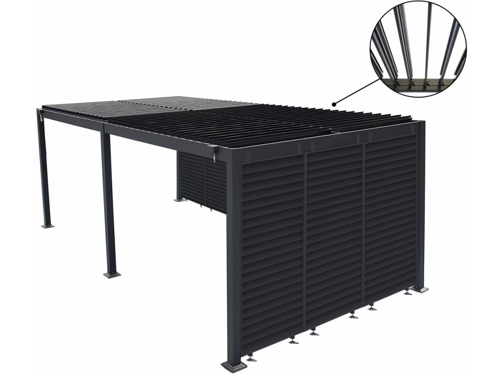 Pergola bioclimatique avec 9 persiennes en aluminium "Kensington" - 3 x 6 m - Gris