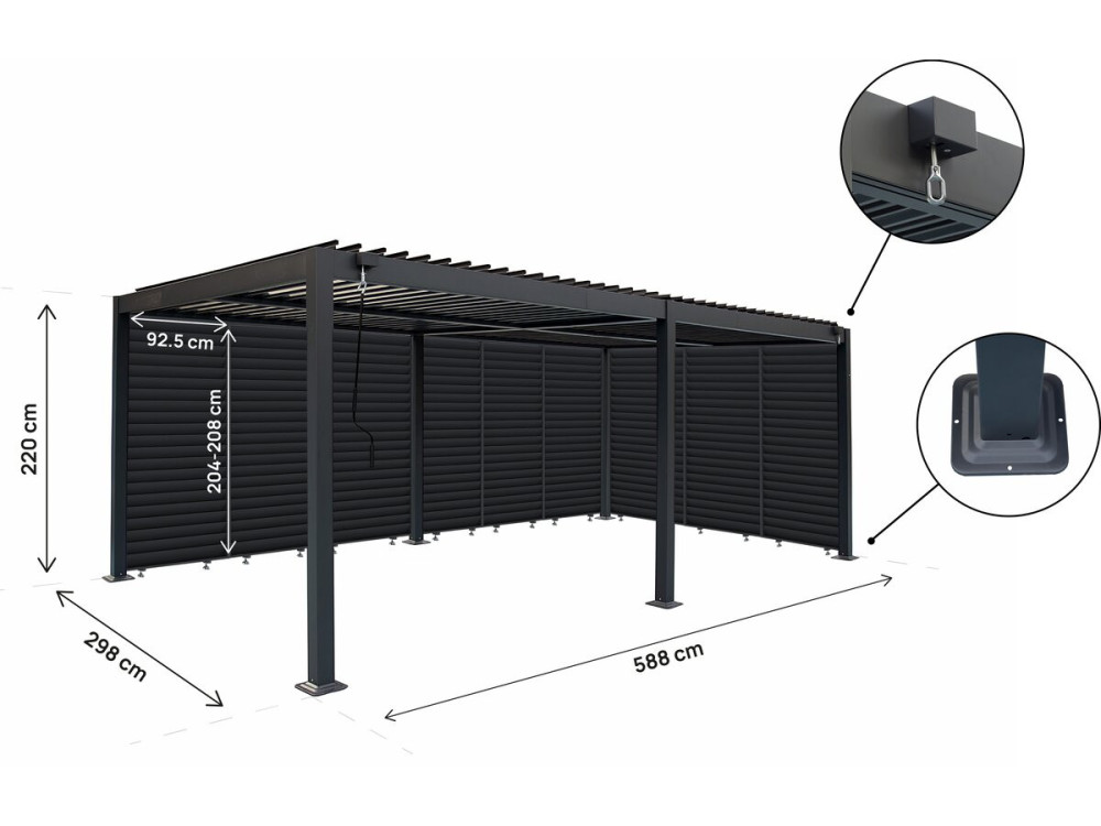 Pergola bioclimatique avec 9 persiennes en aluminium "Kensington" - 3 x 6 m - Gris