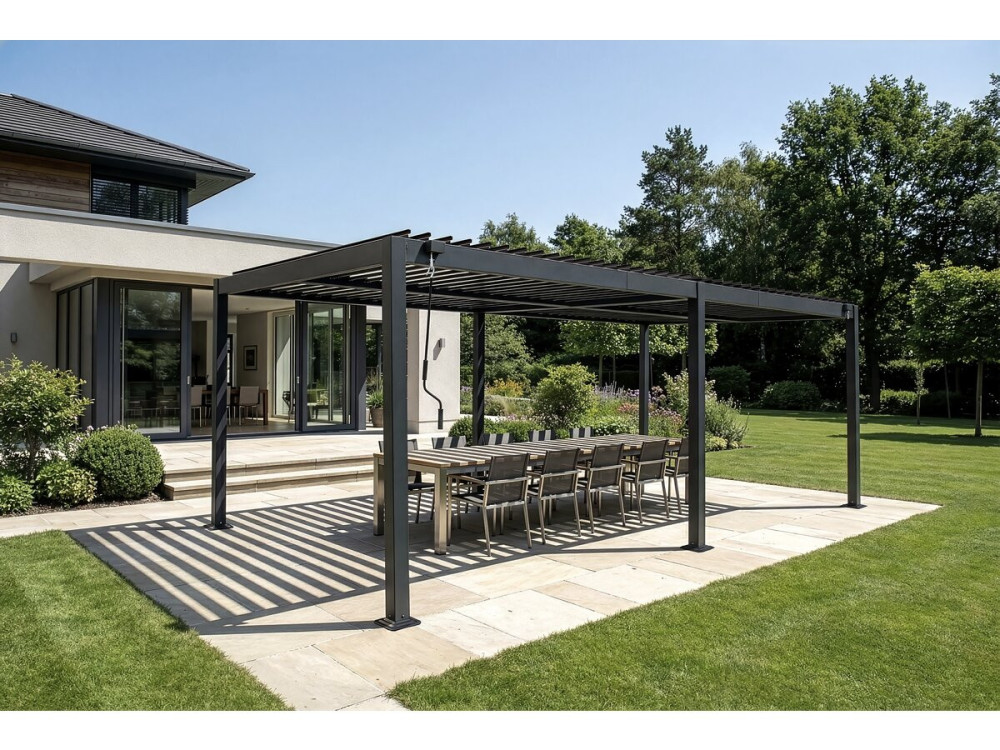 Pergola bioclimatique autoportante en aluminium "Kensington" - 3 x 6 m - Gris
