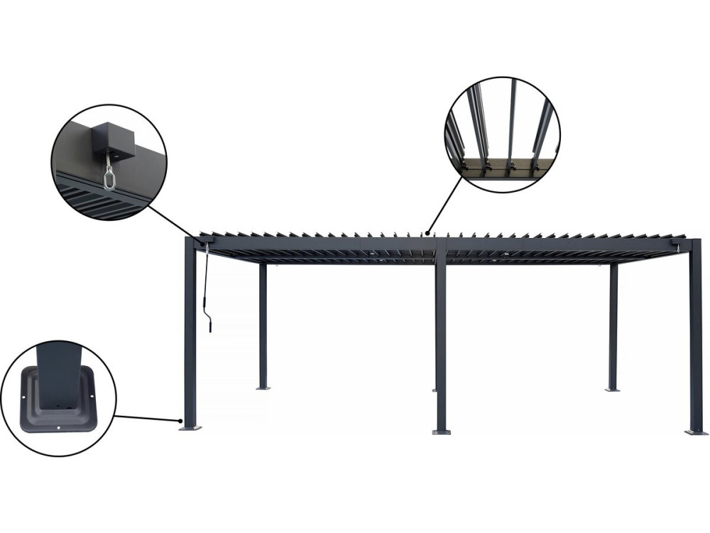 Pergola bioclimatique autoportante en aluminium "Kensington" - 3 x 6 m - Gris