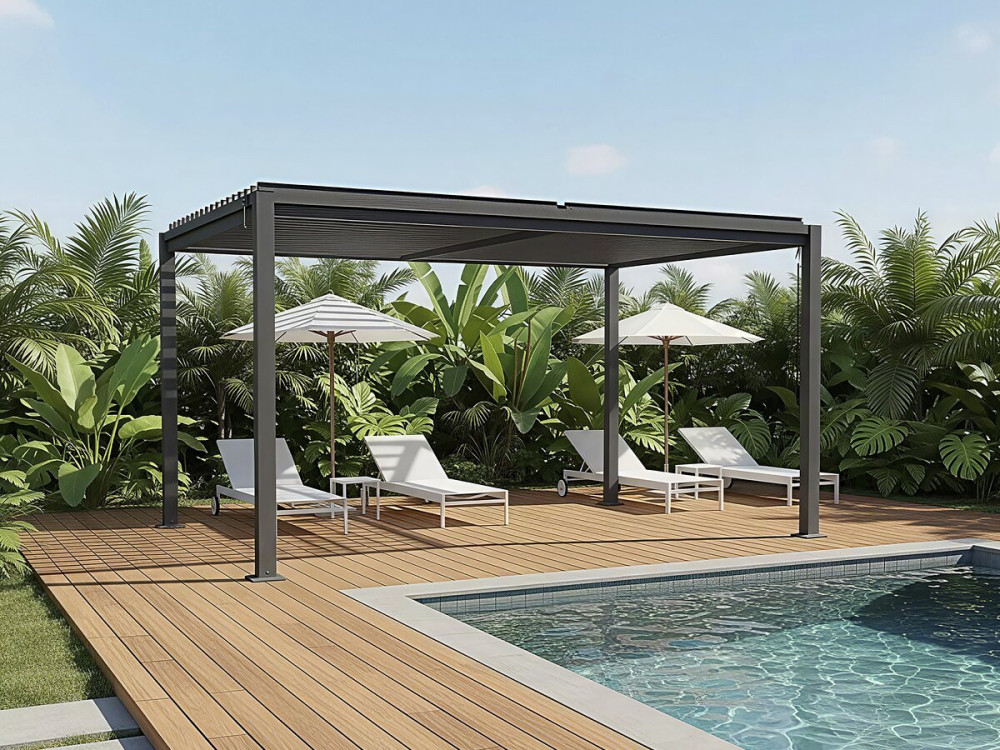 Pergola bioclimatique autoportante avec lames orientables "Howard" - 3 x 4 m - Gris