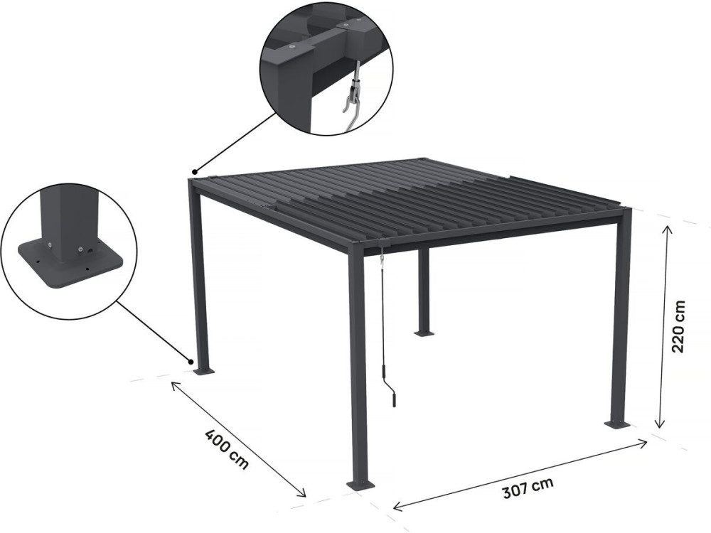 Pergola bioclimatique autoportante avec lames orientables "Howard" - 3 x 4 m - Gris