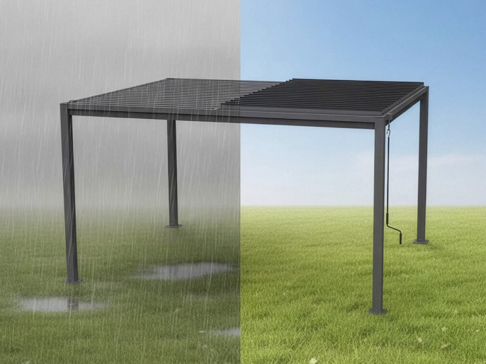 Pergola bioclimatique autoportante avec lames orientables "Howard" - 3 x 4 m - Gris