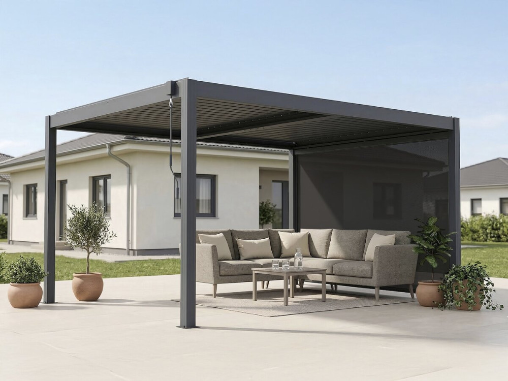 Pergola bioclimatique avec led et store en aluminium "Windsor premium" - 3 x 4 m - Gris