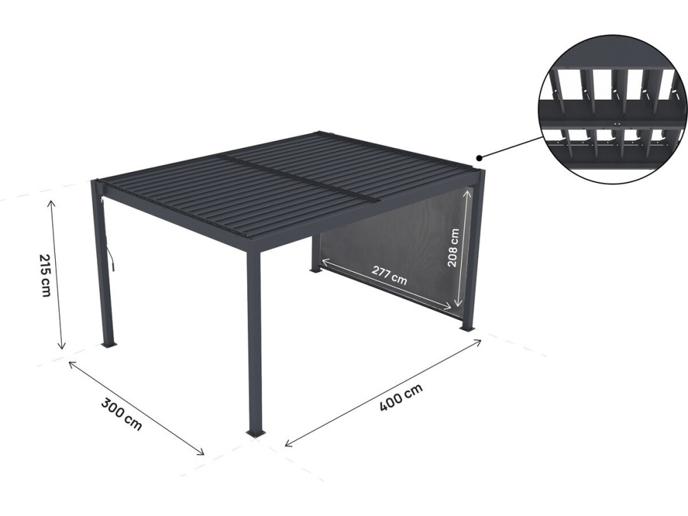 Pergola bioclimatique avec led et store en aluminium "Windsor premium" - 3 x 4 m - Gris