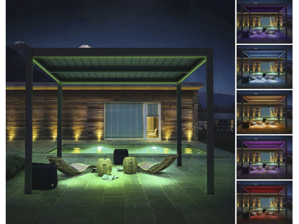 Pergola bioclimatique avec led et store en aluminium "Windsor premium" - 3 x 4 m - Gris