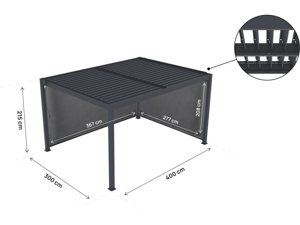 Pergola bioclimatique avec led et 2 stores en aluminium "Windsor premium" - 3 x 4 m - Gris
