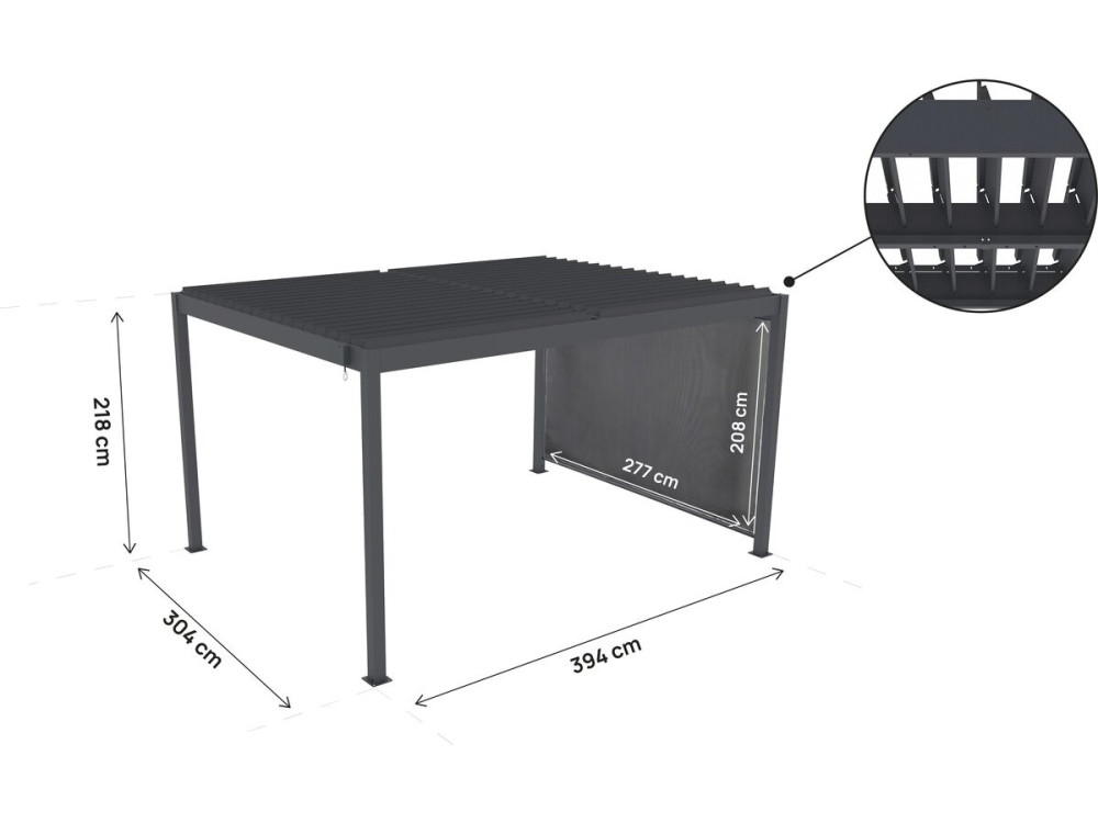 Pergola bioclimatique avec store en aluminium "Windsor" - 3 x 4 m - Gris