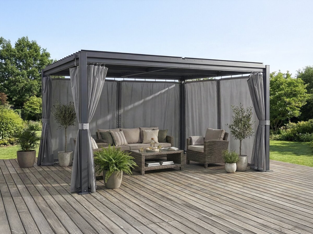 Rideau + moustiquaire pour pergola bioclimatique "Howard" - 3 x 4 m - Gris