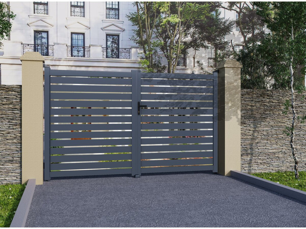 Portail aluminium semi ajouré "Julien" - 300 x 140 cm - Gris