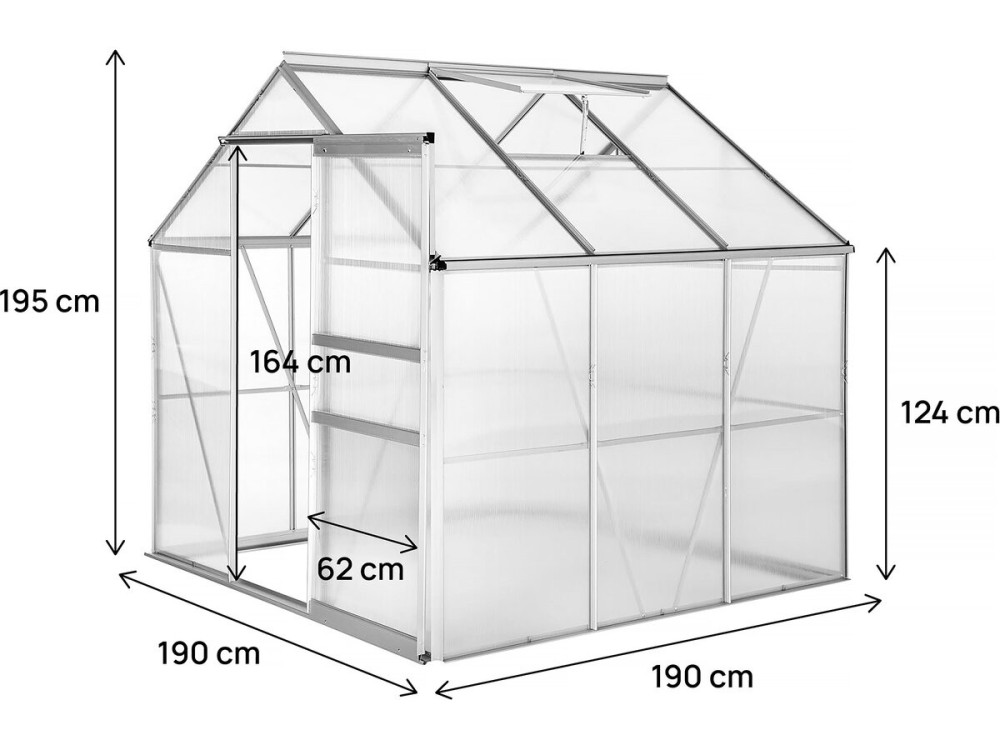 Serre jardin polycarbonate 190 x 190 x 195 cm "Basilic" - 3,61 m² - Gris