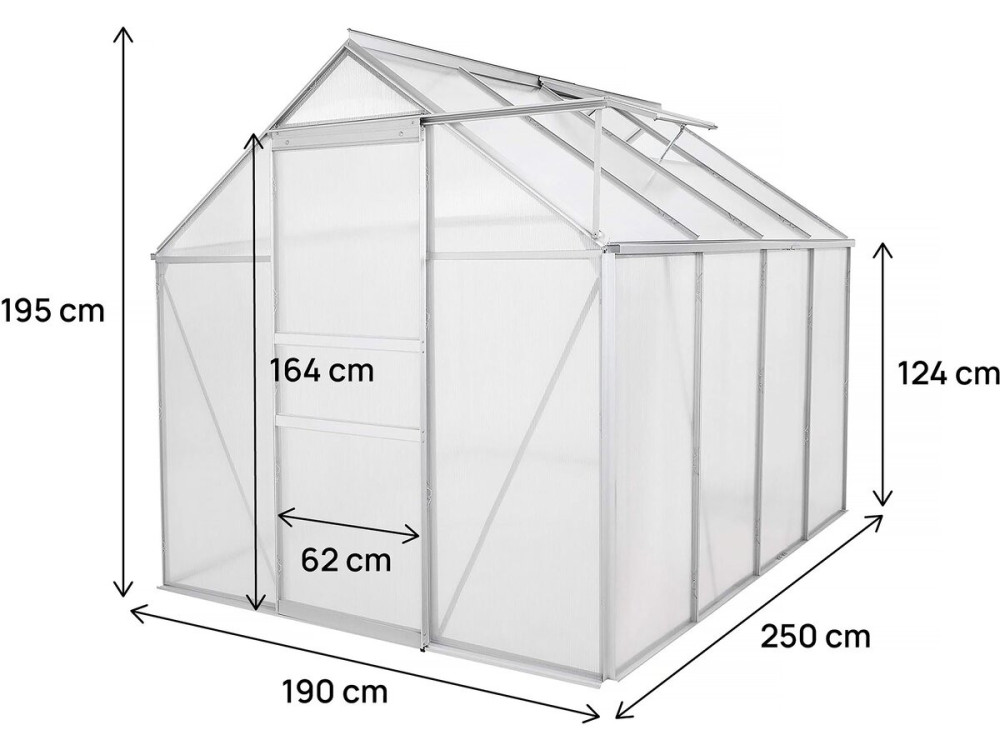 Serre jardin polycarbonate 250 x 190 x 195 cm "Basilic" - 4,75 m² - Gris