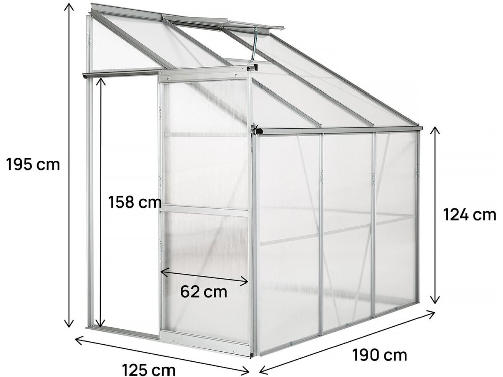 Serre jardin adossée en polycarbonate "Aneth" 190 x 125 x 195 cm - 2,37 m²