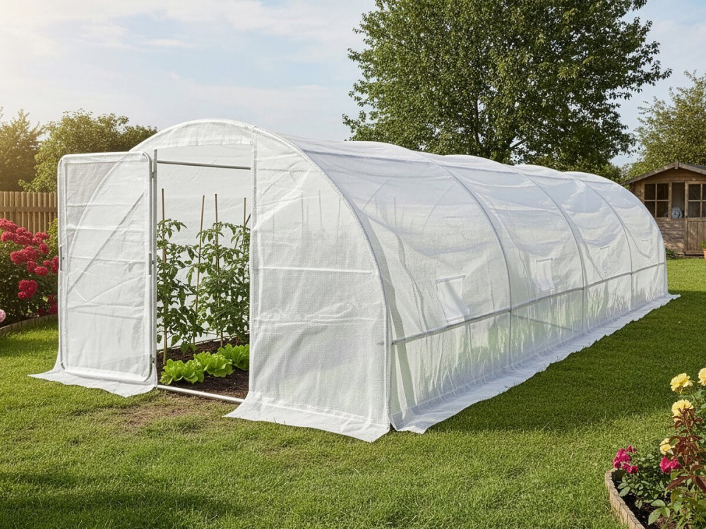 Serre tunelle de jardin avec porte 6 x 3 m "Mimosa" - 18 m² - 180g - Blanc