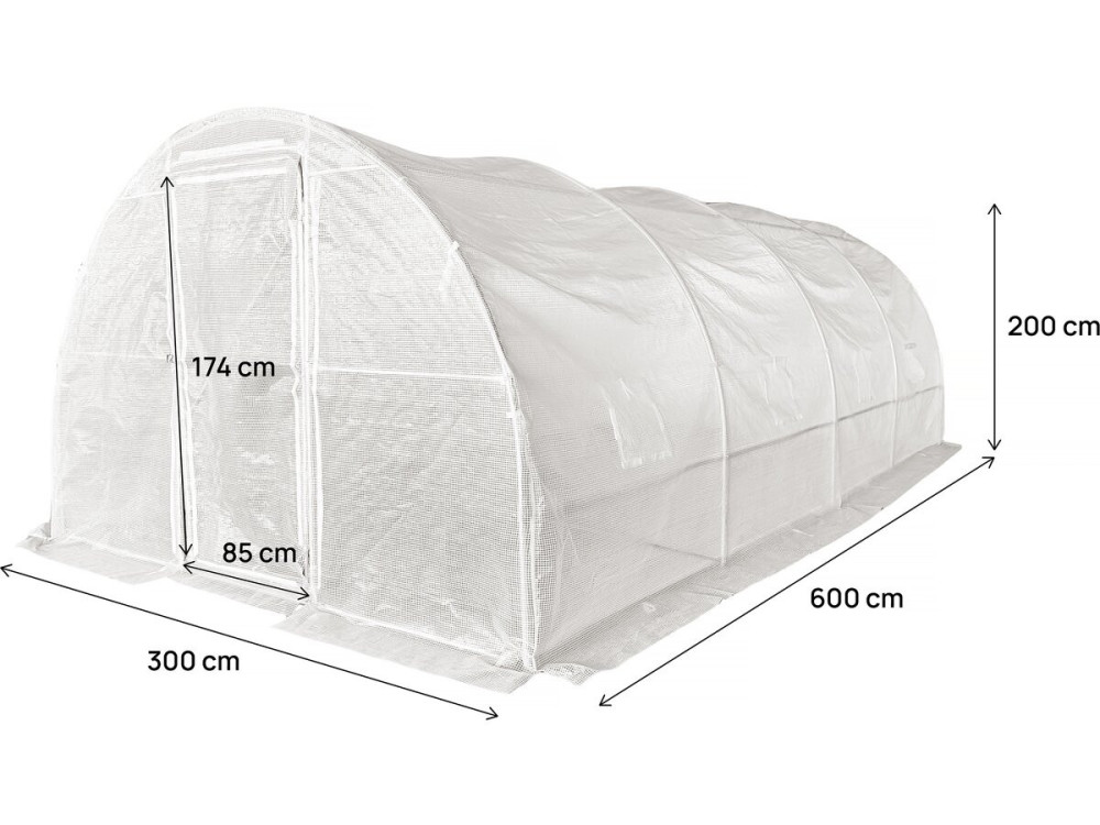 Serre tunelle de jardin avec porte 6 x 3 m "Mimosa" - 18 m² - 180g - Blanc