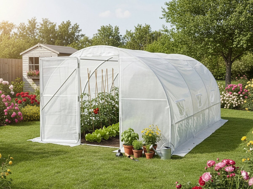 Serre tunelle de jardin avec porte 4 x 3 m "Mimosa" - 12 m² - 180g - Blanc