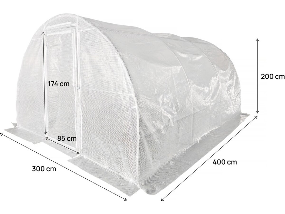 Serre tunelle de jardin avec porte 4 x 3 m "Mimosa" - 12 m² - 180g - Blanc