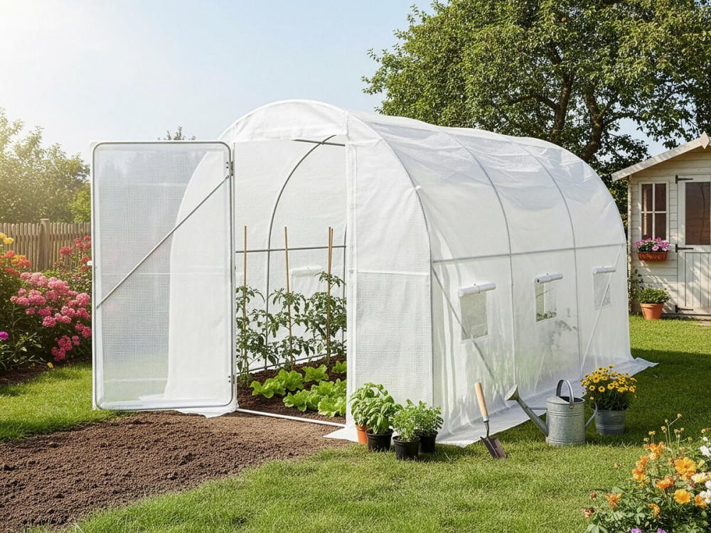 Serre tunelle de jardin avec porte 3 x 2 m "Mimosa" - 6 m² - 180g - Blanc