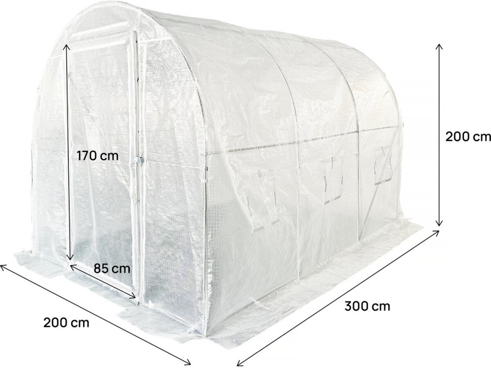 Serre tunelle de jardin avec porte 3 x 2 m "Mimosa" - 6 m² - 180g - Blanc