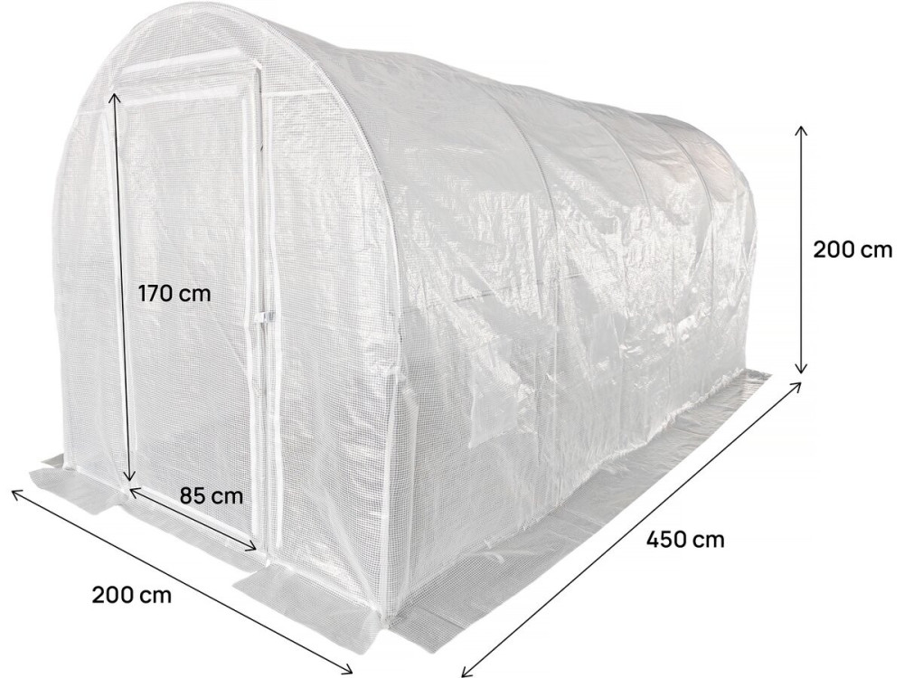 Serre tunelle de jardin avec porte 4,5 x 2 m "Mimosa" - 9 m² - 180g - Blanc