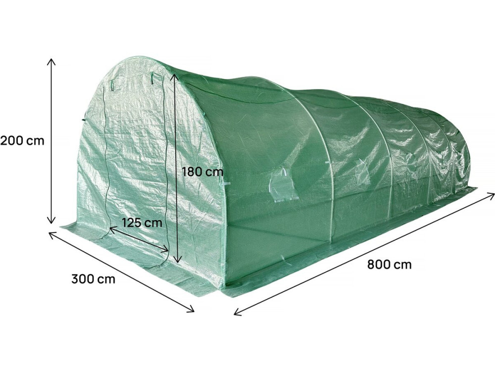 Serre tunelle de jardin 8 x 3 m "Lys" - 24 m² - 140g - Vert