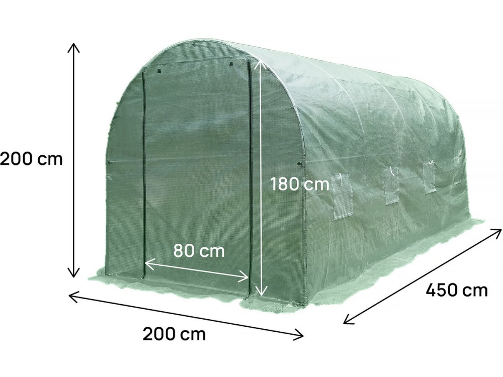 Serre tunelle de jardin 4,5 x 2 m "Lys" - 9 m² - 130g - Vert
