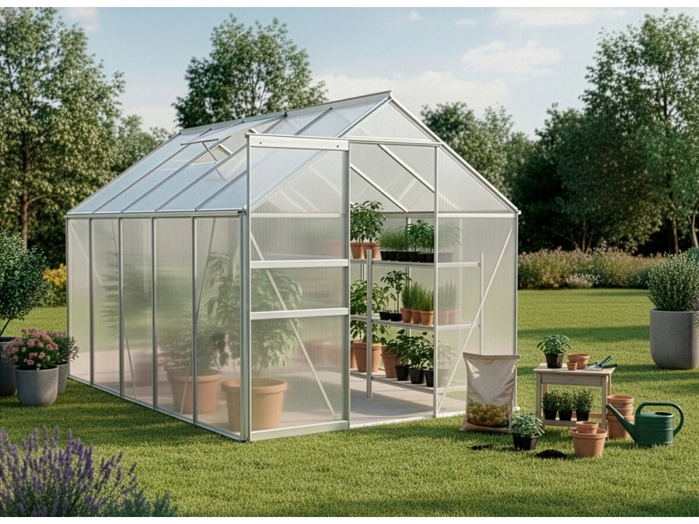 Embase en acier galvanisé pour serre jardin " Basilic " - 5,89 m² - Gris