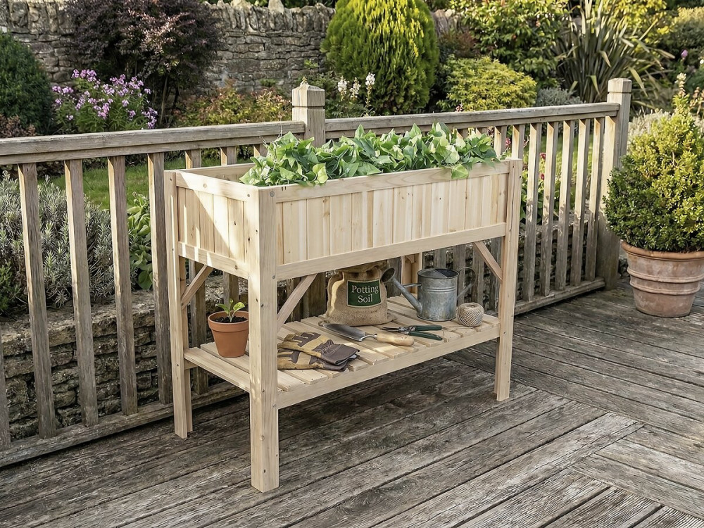 Carré potager en bois sur pieds "Magnolia" - 115 x 57 x 90 cm - Beige