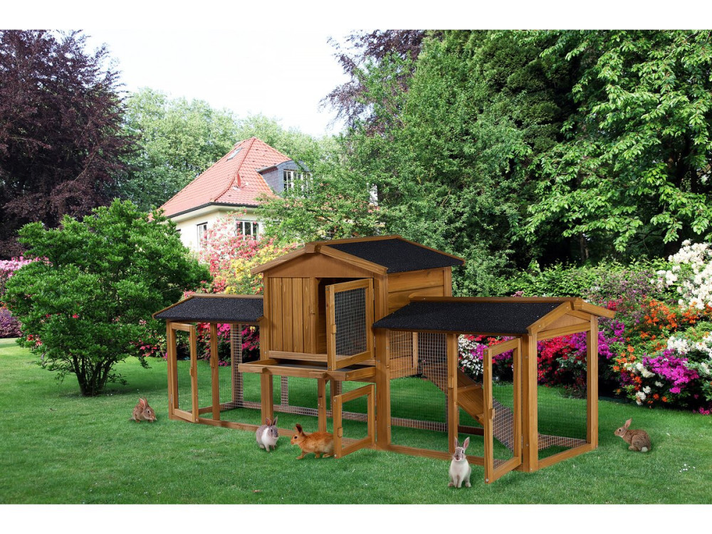 Clapier pour lapin avec 1 étage en bois "Galina" - 224 x 53 x 84 cm - Marron