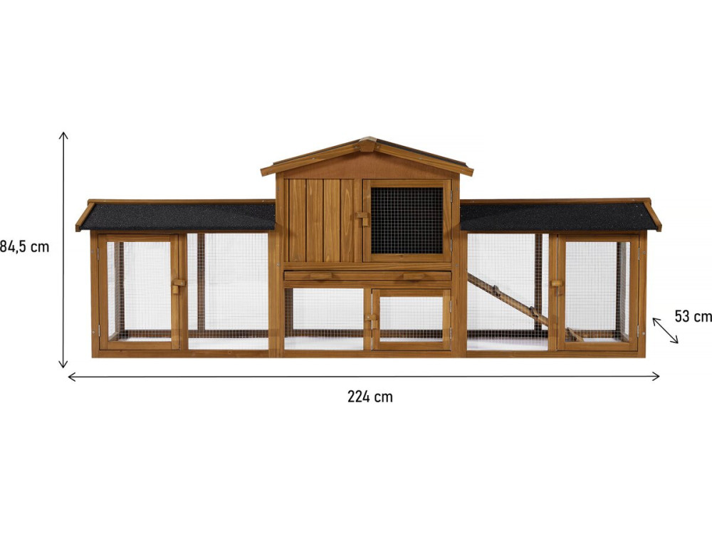 Clapier pour lapin avec 1 étage en bois "Galina" - 224 x 53 x 84 cm - Marron