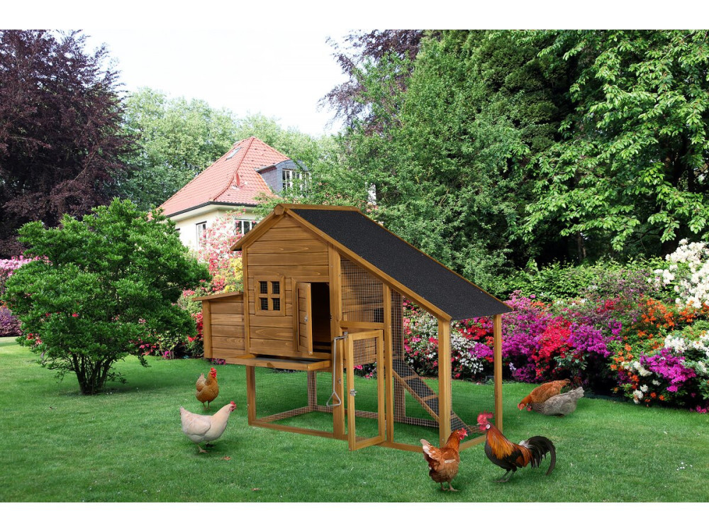 Poulailler "Princesse" avec pondoir en bois - 4 poules - Marron