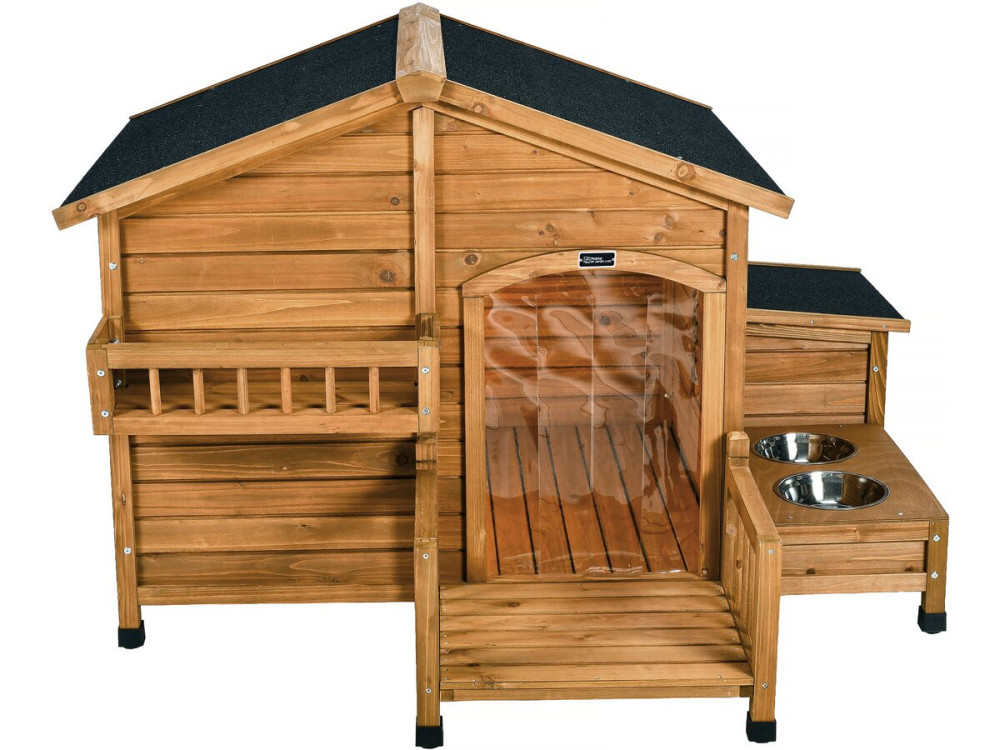 Niche pour chien en bois avec mangeoire et boite de rangement "Rusty" - 151 x 138 x 100 cm - Marron