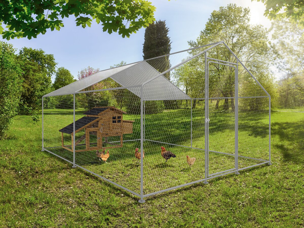 Enclos à poules 12 m² parc grillagé 4 x 3 x 2 M acier galvanisé
