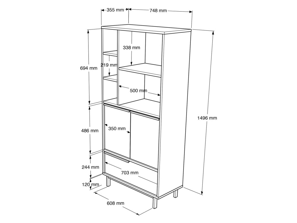 Armoire en bois "Calvin" - 74 x 35 x 161 cm - Marron