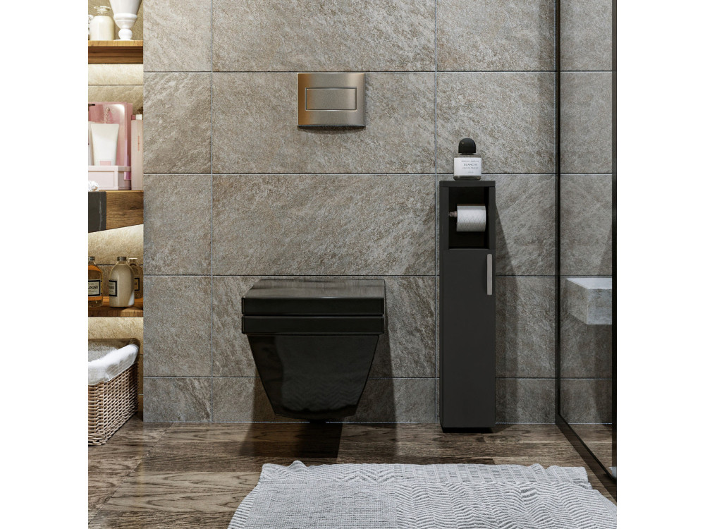 Meuble support pour papier toilette en bois "Star" - 15 x 12 x 65 cm - Gris anthracite
