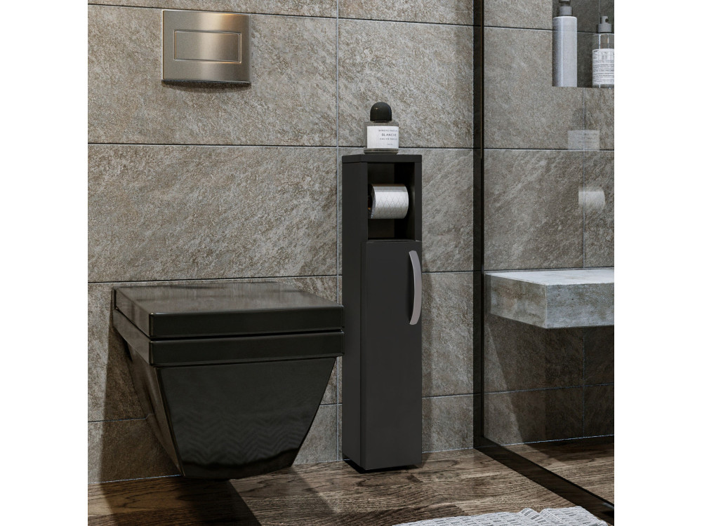 Meuble support pour papier toilette en bois "Star" - 15 x 12 x 65 cm - Gris anthracite