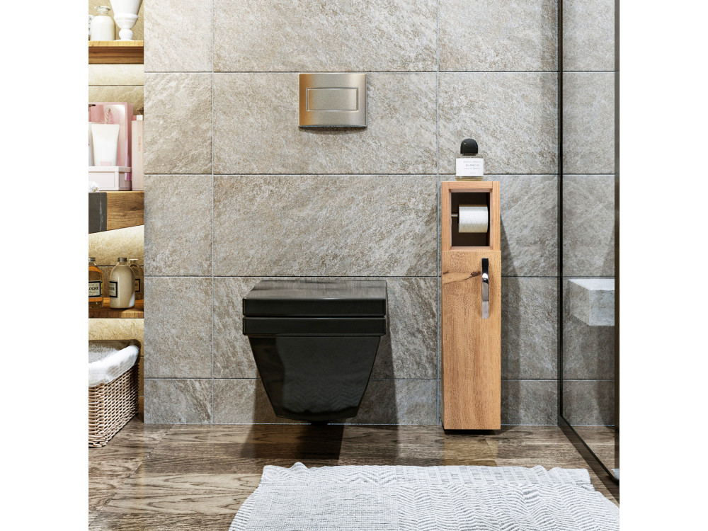 Meuble support pour papier toilette en bois "Star" - 15 x 12 x 65 cm - Marron