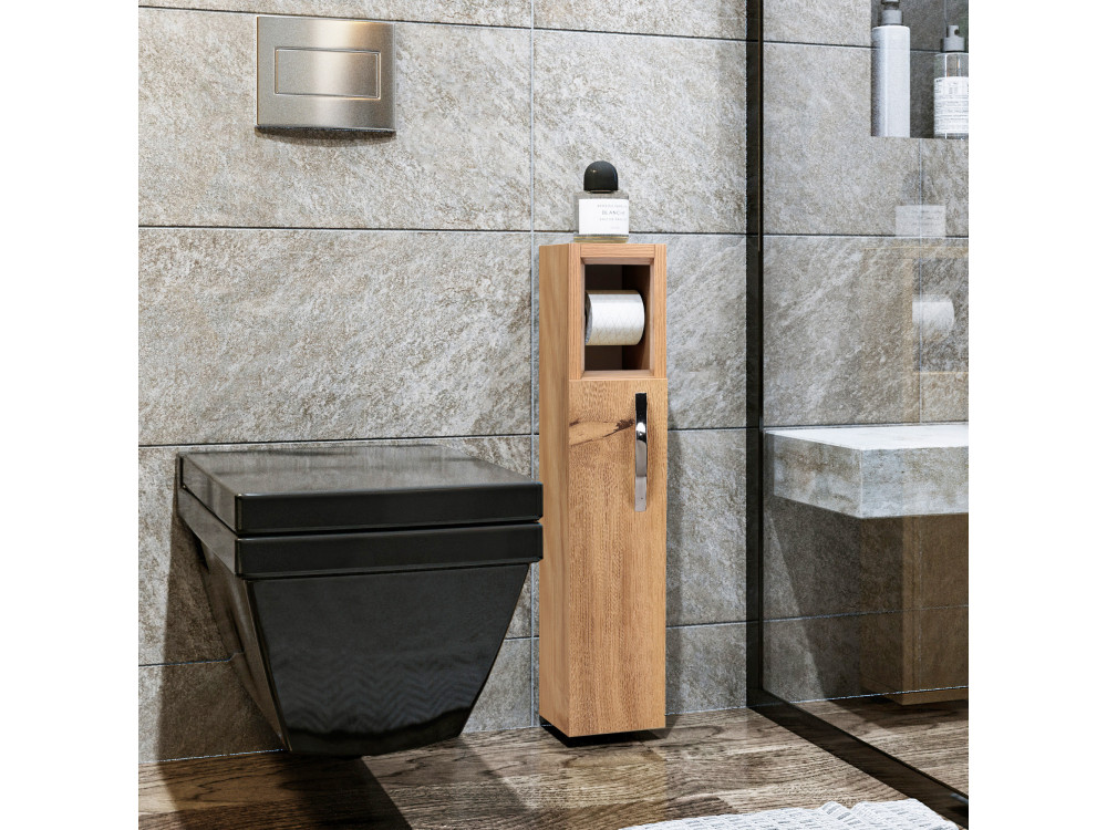 Meuble support pour papier toilette en bois "Star" - 15 x 12 x 65 cm - Marron