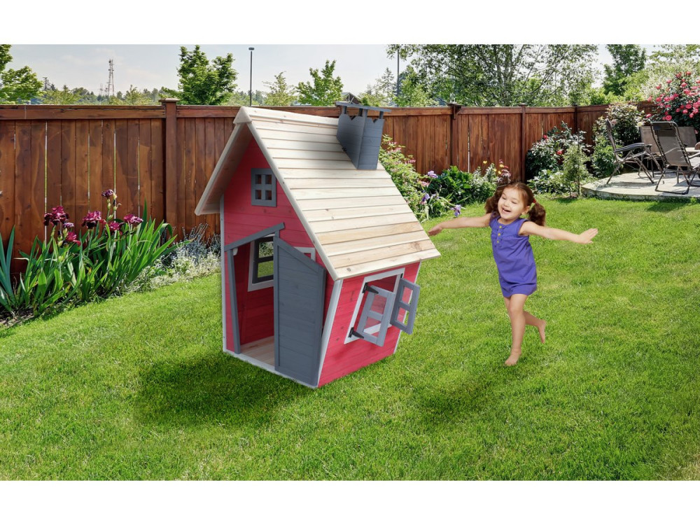 Maisonnette "Lilou" - 119.5 x 156 x 102 cm - Rouge/Gris