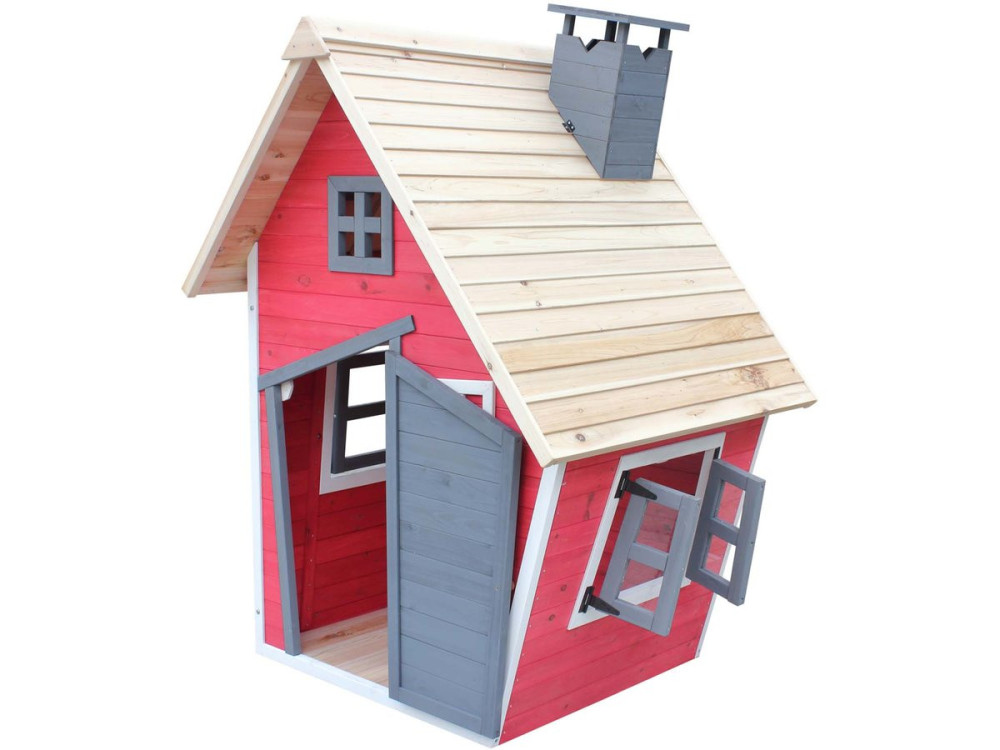 Maisonnette "Lilou" - 119.5 x 156 x 102 cm - Rouge/Gris