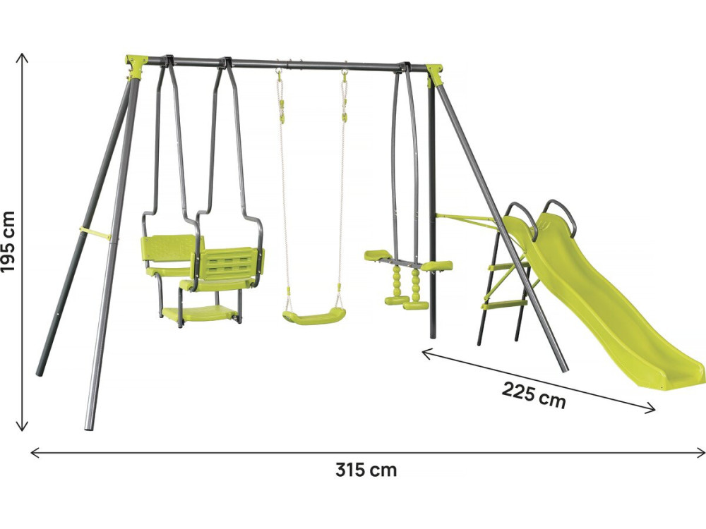Portique en métal avec toboggan "Ludo II" avec 4 agrès - Vert