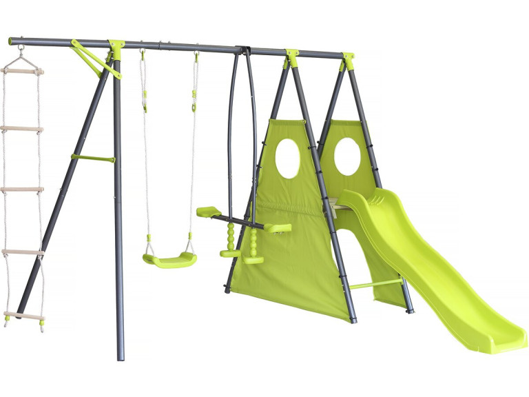 Portique de jeu métal avec toboggan "Dany"- 5 agrès - Vert