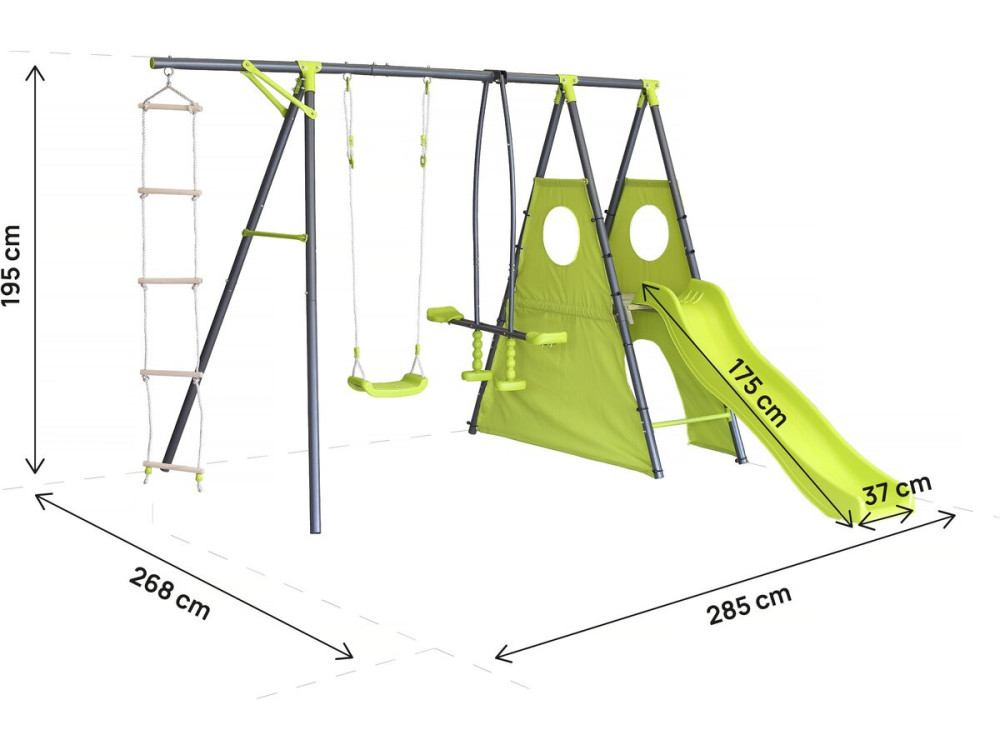 Portique de jeu métal avec toboggan "Dany"- 5 agrès - Vert