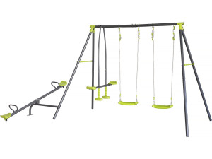 Portique de jeu en métal avec balançoire à bascule "Basile" - 4 agrès - Vert
