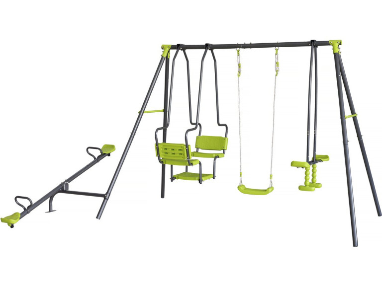 Portique de jeu en métal avec balançoire a bascule "Lenny" - 4 agrès - Vert