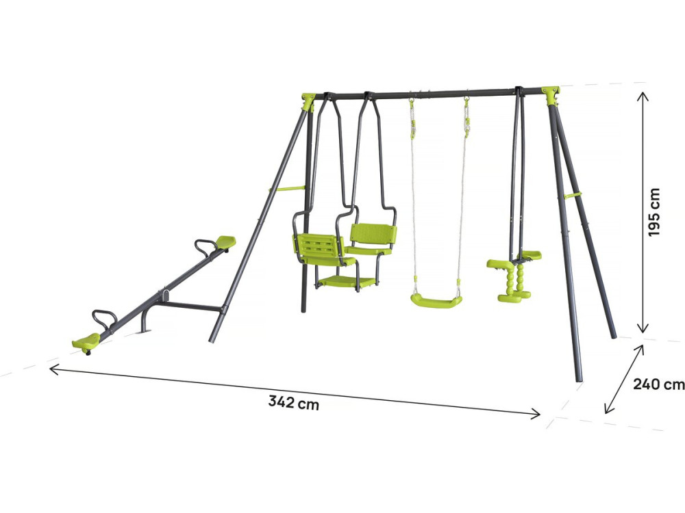 Portique de jeu en métal avec balançoire a bascule "Lenny" - 4 agrès - Vert