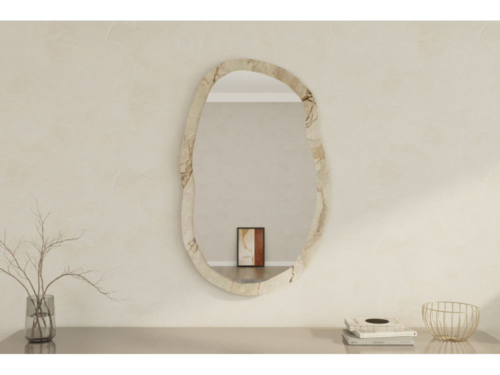 Miroir en bois "Lossa" - 52 x 86 cm - Beige marbré
