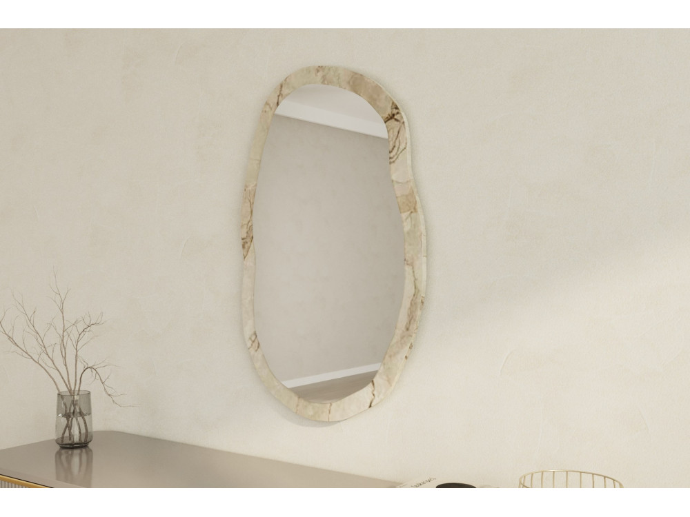 Miroir en bois "Lossa" - 52 x 86 cm - Beige marbré