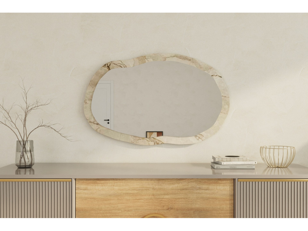 Miroir en bois "Lossa" - 52 x 86 cm - Beige marbré